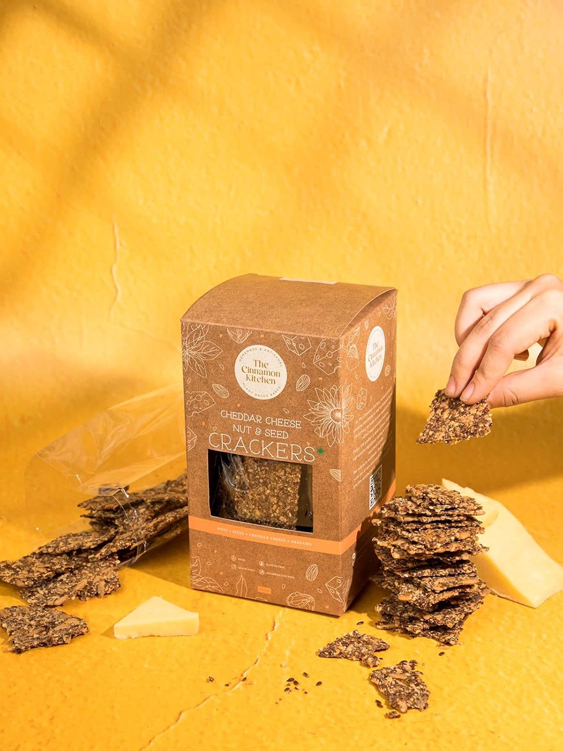 The Cinnamon Kitchen Cheddar Cheese Crackers – 150g | Gluten Free & Organic, PCOS Friendly Snack, 100% Natural, Seen on Shark Tank – Crunchy & Crispy Crackers