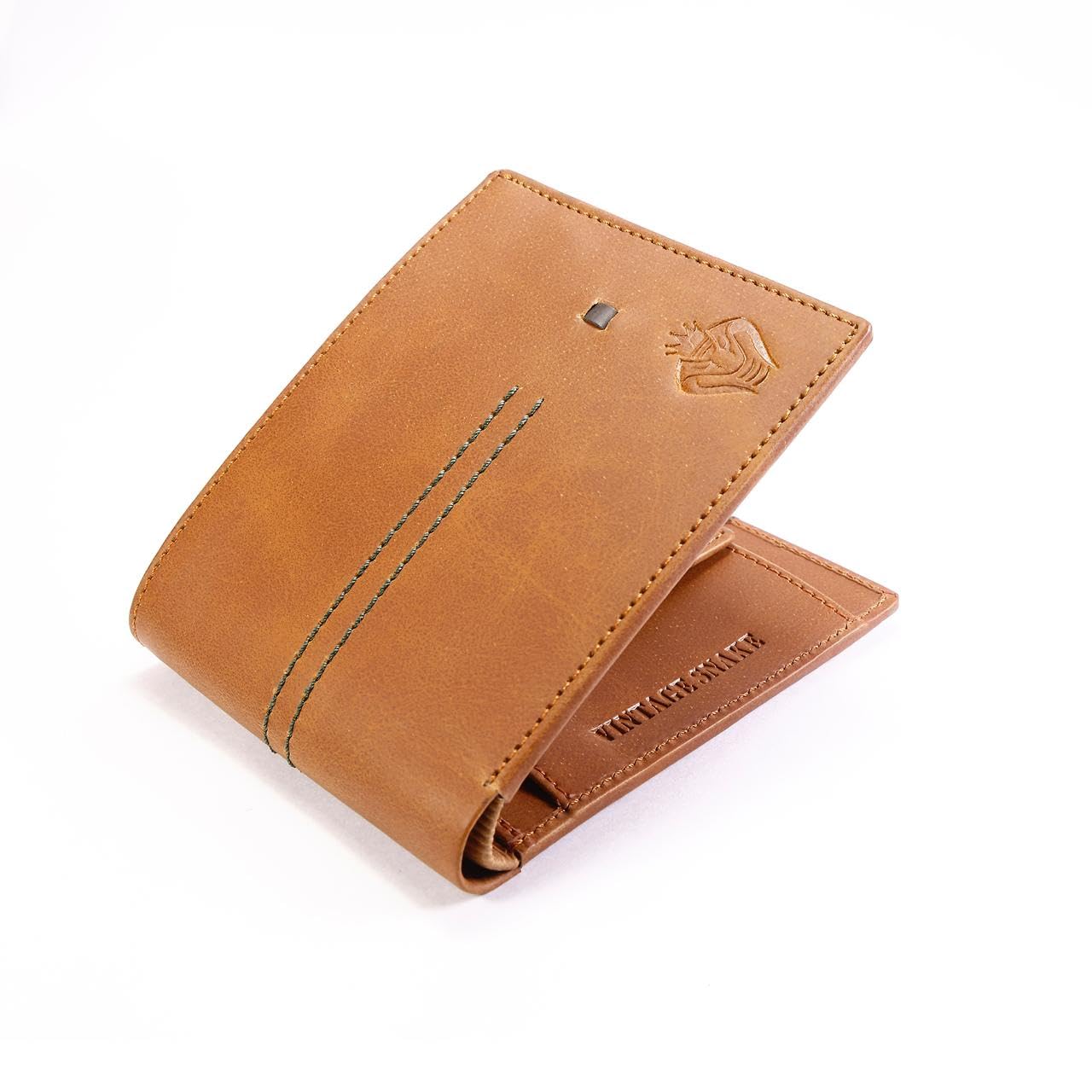 VINTAGE SNAKE Leather Bi-fold Wallet, Brown