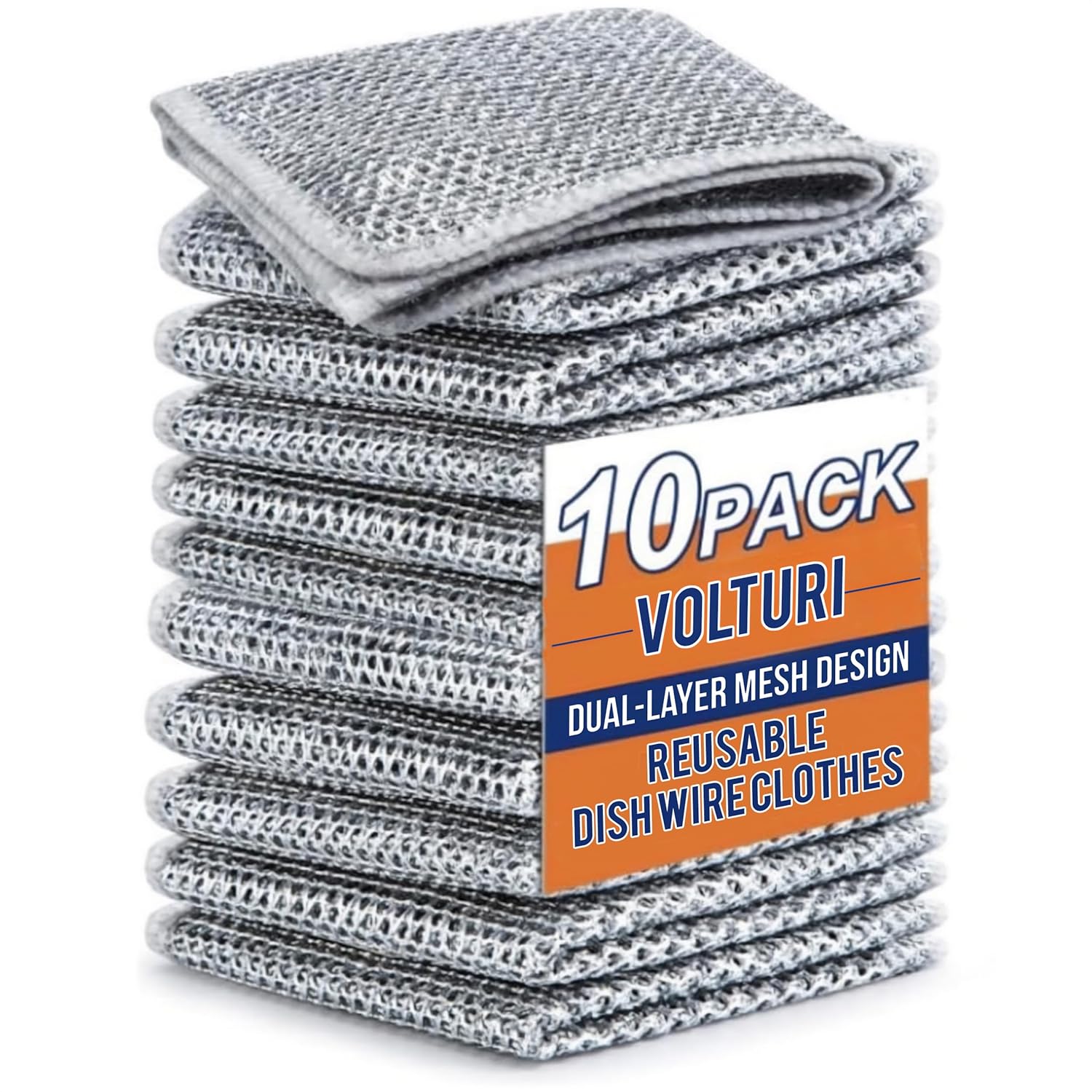 VOLTURI Non Scratch Wire Dish Cloth (Pack of 10), Steel Scrubber for Utensils Cleaning, Multipurpose Wet and Dry Cleaning, Stainless-Steel Dish Wash Scrubber for Washing Dishes, Sinks, Counters