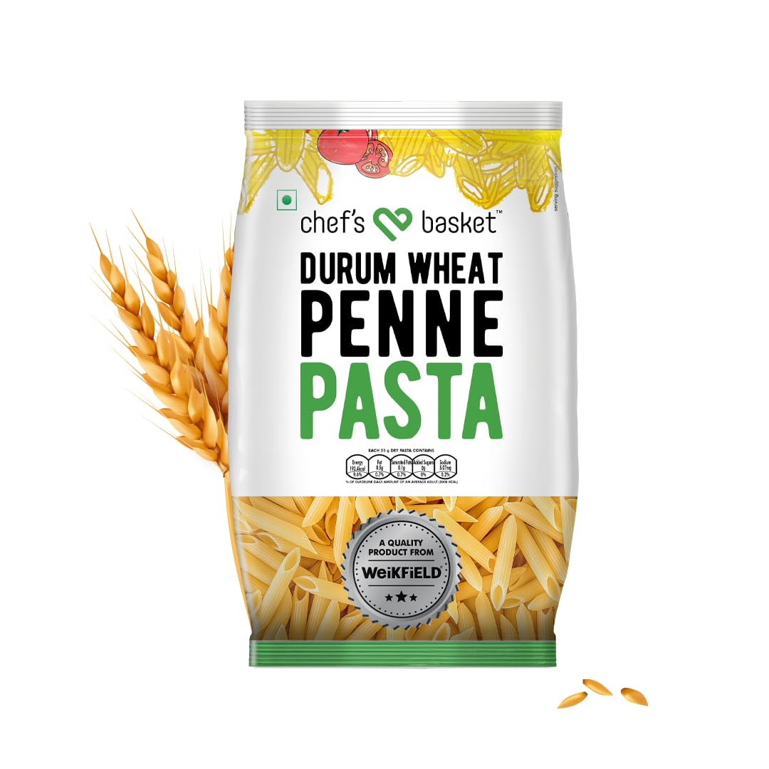 Weikfield Chef’s Basket-Durum Wheat Penne Pasta Vegetarian Made with Durum Wheat Semolina 500 Gm Pouch