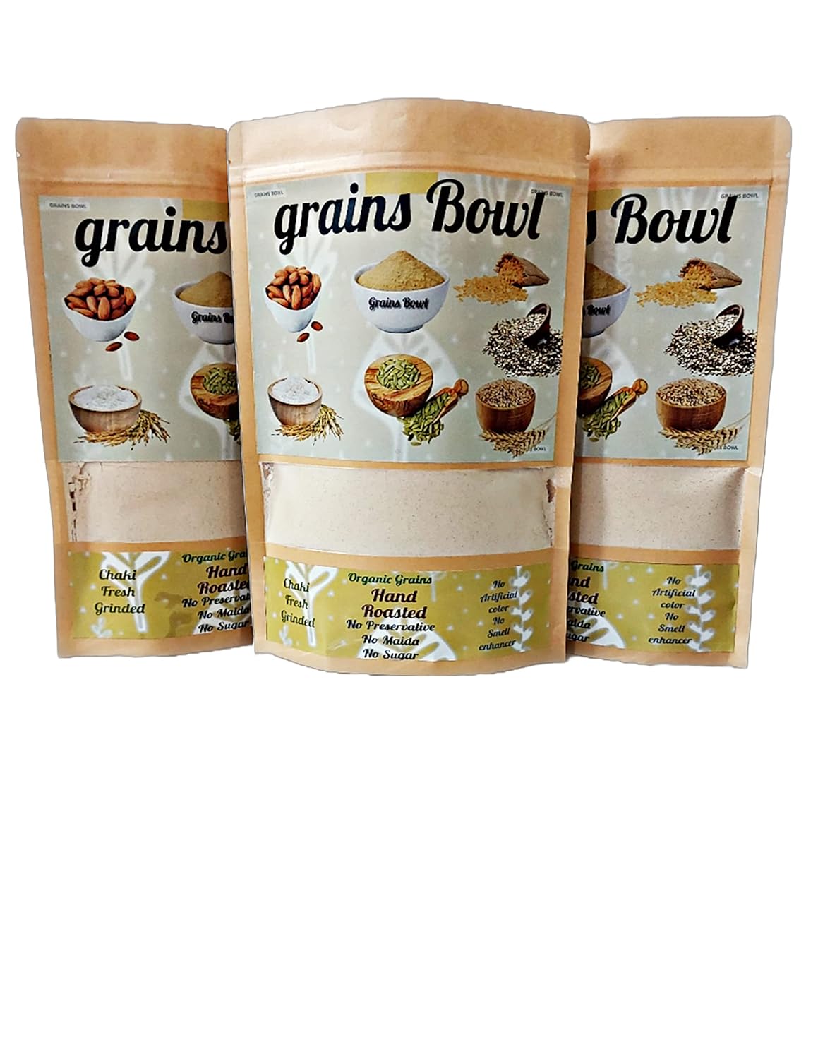 grains Bowl Hand Roasted multi grains health mix powder for Kids and Adults (NO COOKING NEEDED) Roasted Cereals & Pulses Powder, Chatua, Sathu maavu, Porridge Mix (Cardamom/Elaichi Flavour, 1 kg)