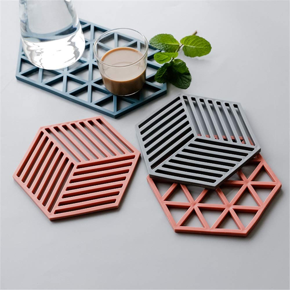pepplo Trivet Mats,4 Pack Silicone Table Mats Heat Resistant Hot Pans Non-Slip Pot Holders Placemat for Bowl Dishes Kitchen Cooking Dining – Large Triangle & Line Mix