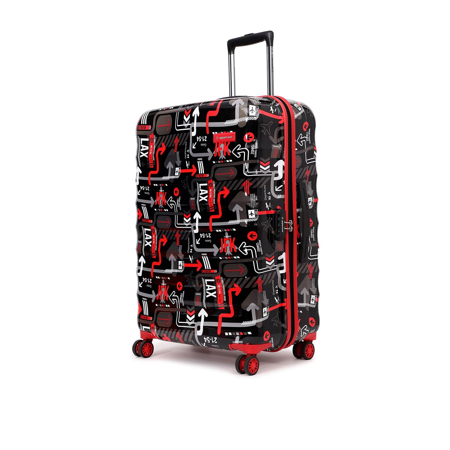 uppercase Jfk (Large) 76Cm|Hardshellsided Check-In Inline Trolley Bag For Travel|Eco Polycarbonate Printed Luggage|Combination Lock|8 Wheel Inline Trolley Bag|Suitcase For Unisex| (Black),H-75.5 cms