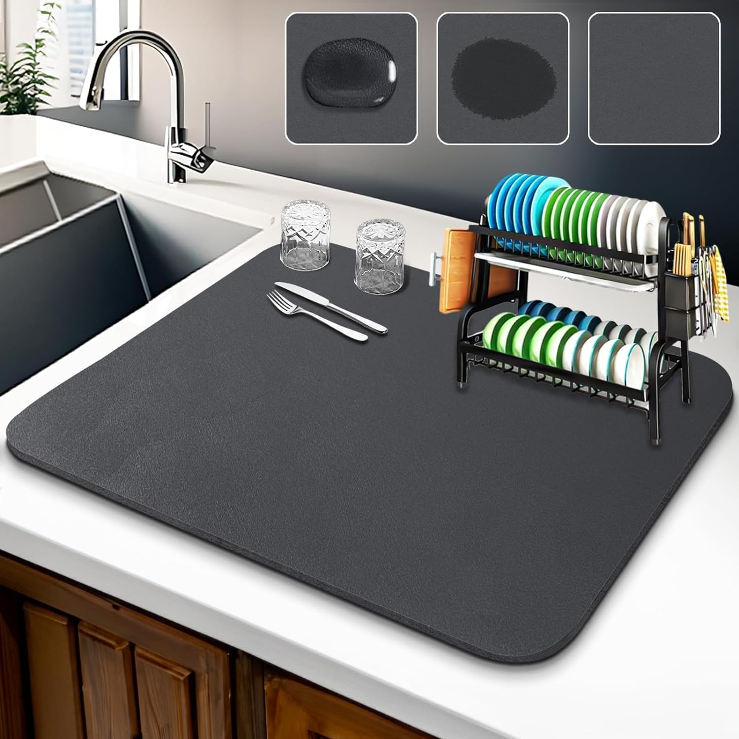 HOME SKILL® Drying mat for Kitchen Utensils Hide Stain Anti Quick Dry Water Absorbent for Kitchen Counter Coffee Bar Mat for Kitchen Dry mat for Kitchen Place mat (30*40 CM) -Pack of 2
