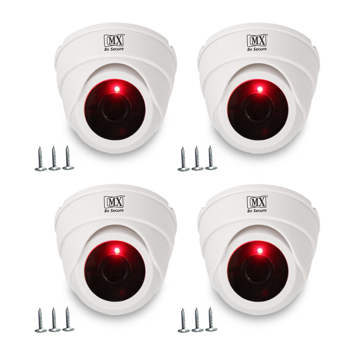 MX Dummy CCTV Camera/Dummy CCTV Dome Camera (Fake Camera No Audio/No Video) with Battery Operated Red Led Light is Ideal for Home, Office. (PACKOF4)