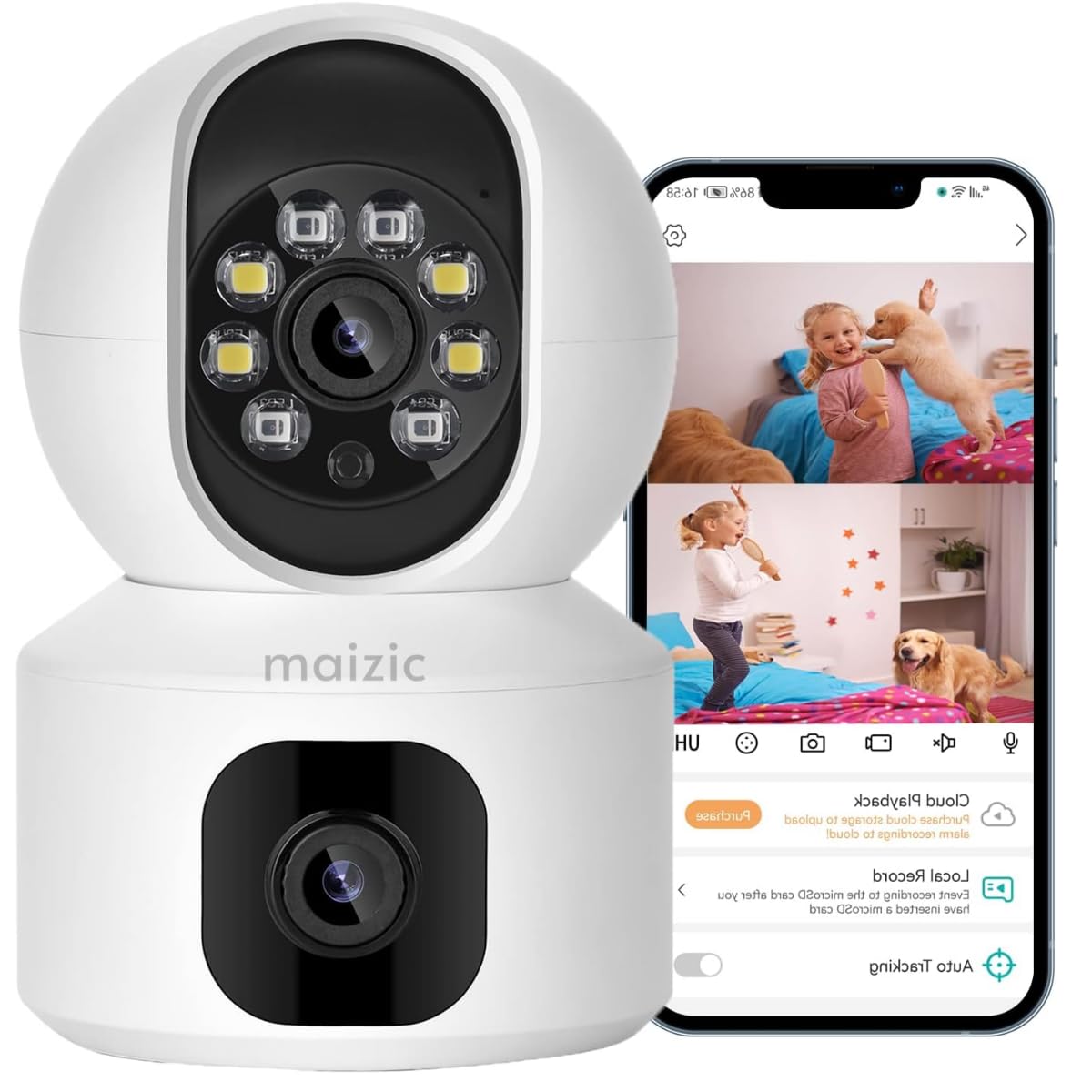 Maizic Smarthome 5+5 MP CCTV Camera 360� Security WiFi Camera, Pan & Tilt, Color Night Vision 20M, Human Detection, Smart Motion Tracking, 2-Way Talk