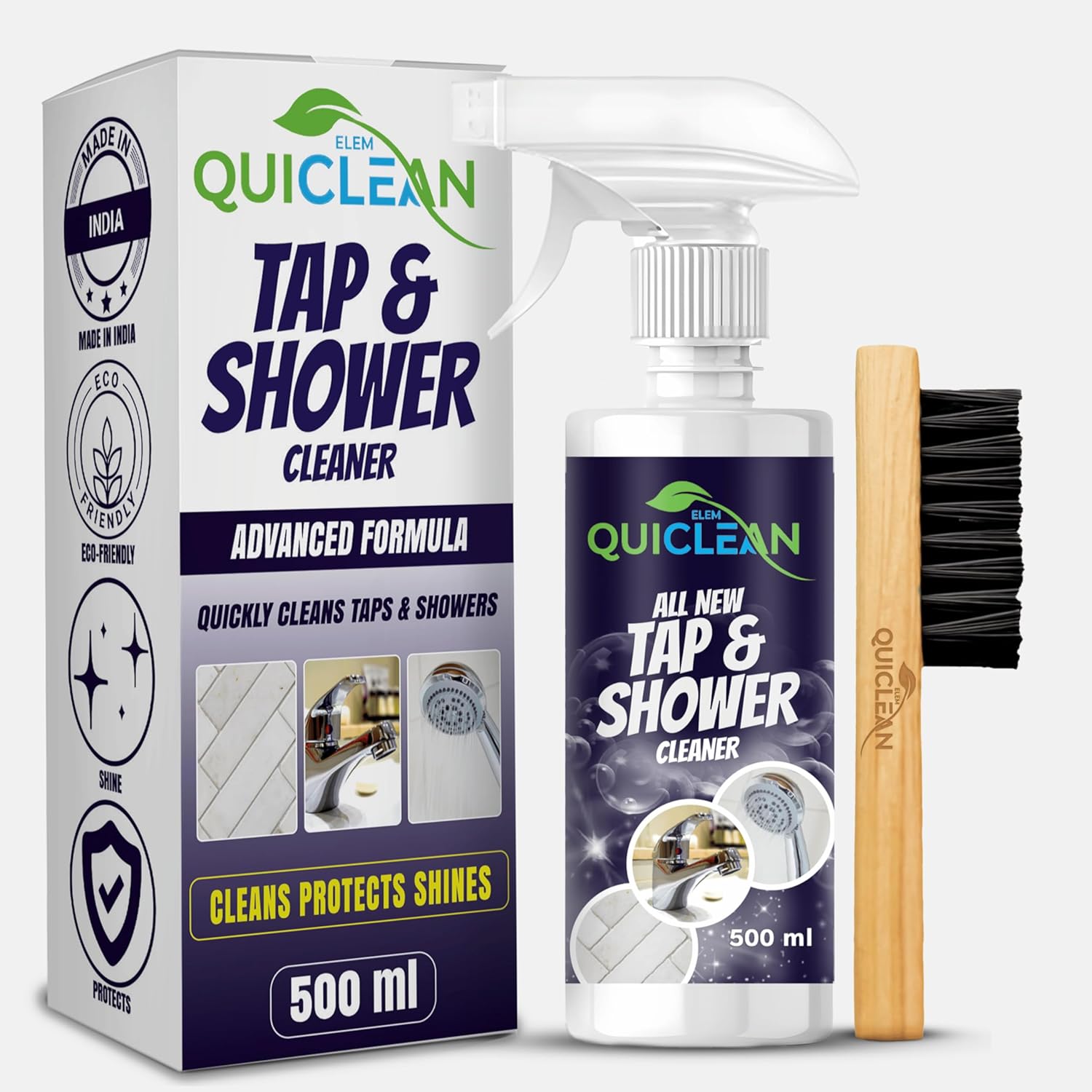 Quiclean Tap & Shower Cleaner For Bathroom Fittings 500ML | Lime Scale Remover & Tap Cleaner For Bathroom | Hard Water Stain Remover For Taps, Showers & Tiles | Bathroom Descaler Spray