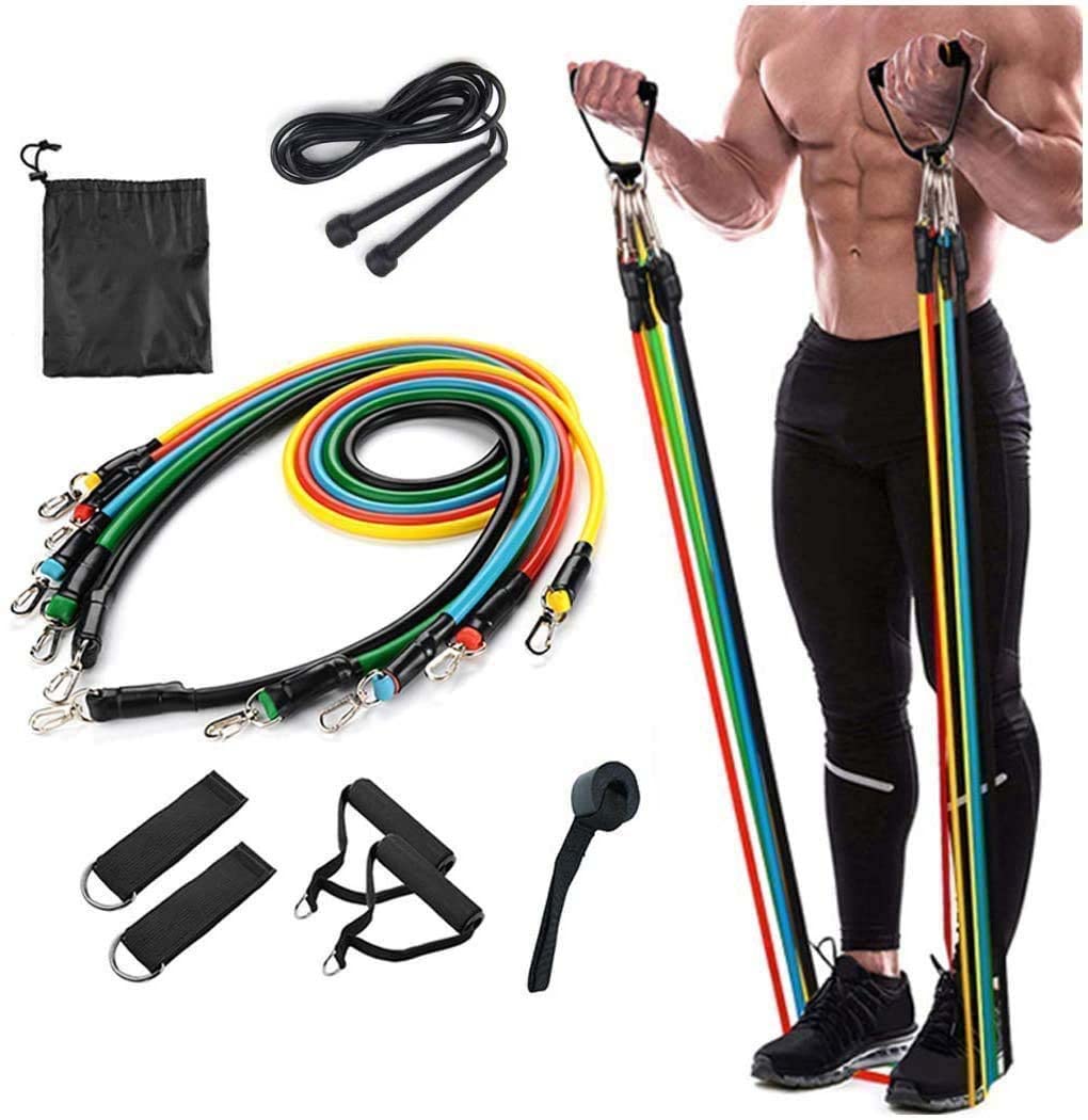 R A Products Exercise Bands Resistance Bands Set for Workingout Door Fitness Gym Resistance Bands Kit for Men Women Streching Rubber Bands (11PCS) Free Jump Rope