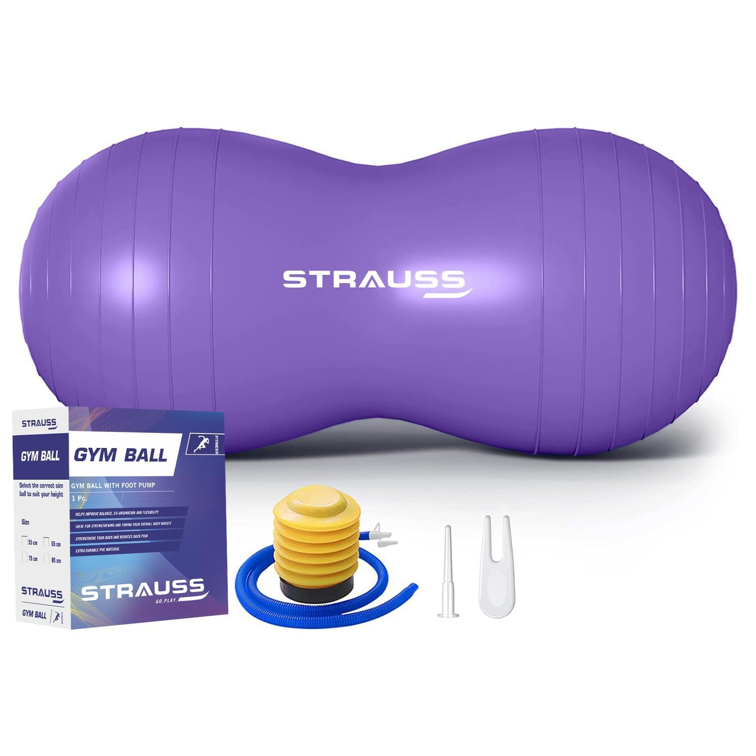 STRAUSS Peanut-Shaped Anti-Burst Gym Ball | Fitness Equipment for Home Gym, Yoga, Pilates | Stability Ball for Core Strength, Balance Training, Posture Correction | Non-Slip Exercise Ball (Purple)