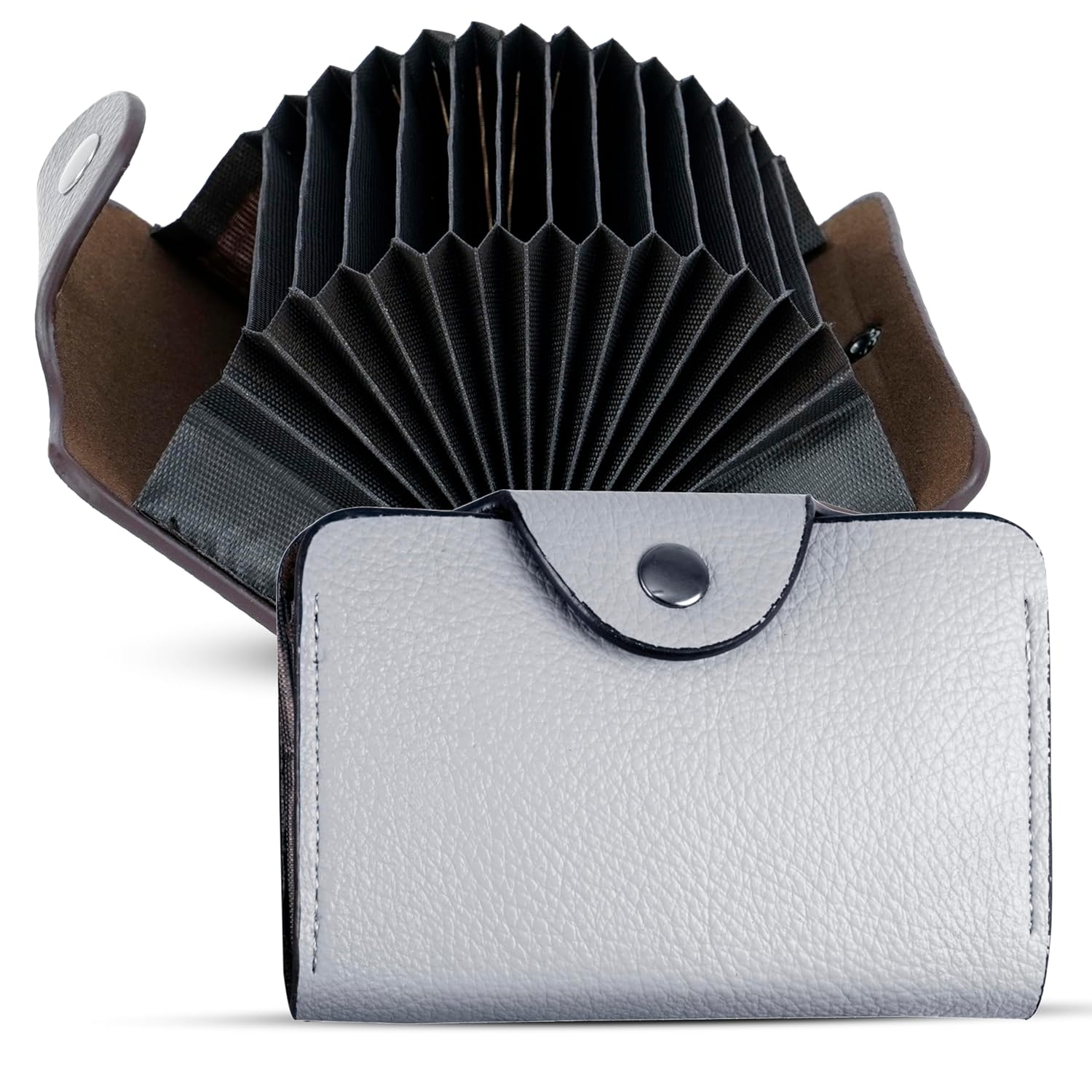 Storite 12 Slots Leather Credit Card Holder Wallet for Men & Women (10.5 x 7 x 2 cm, Grey)