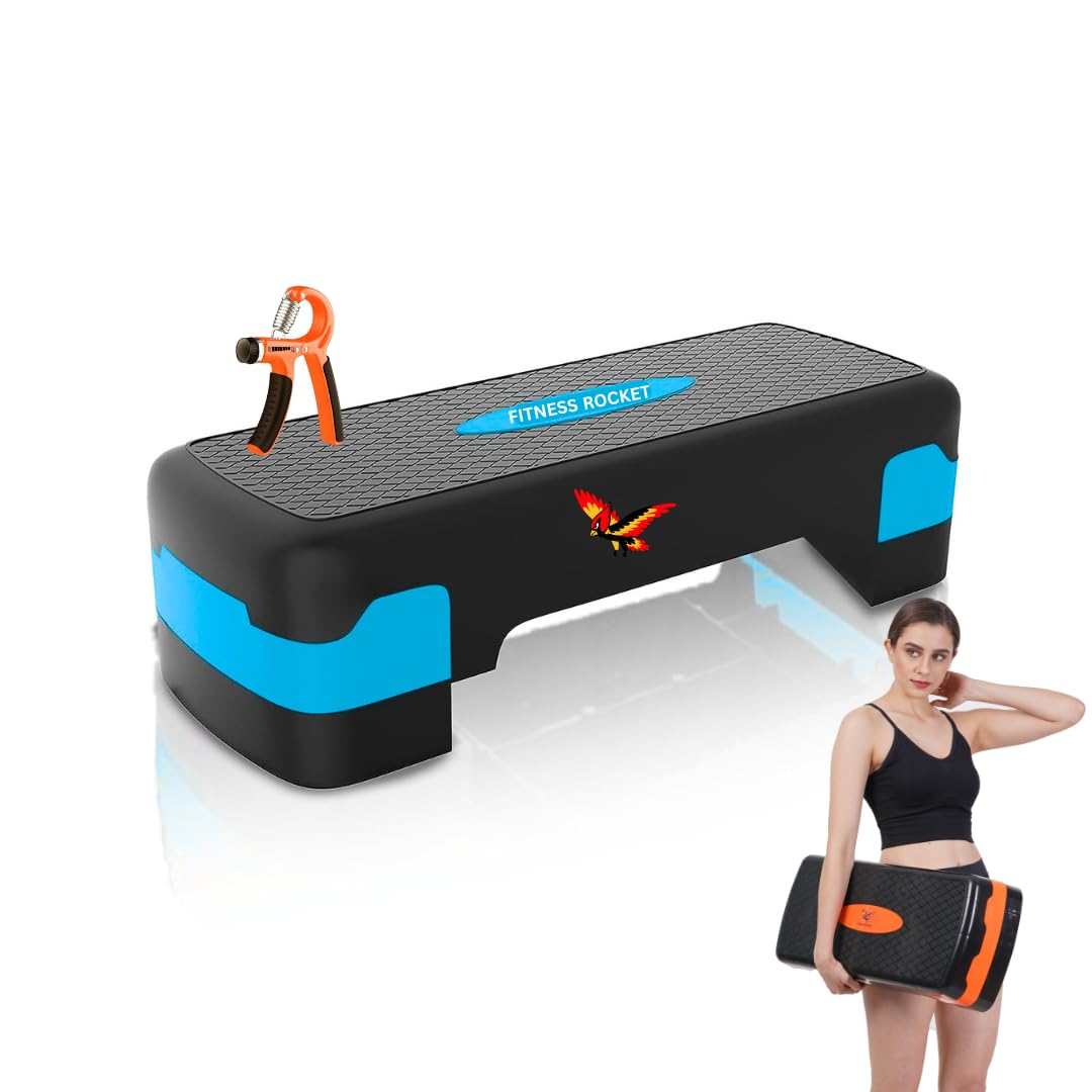 Fitness rocket all new aerobic stepper, Professional 2 Level- 4″ and 6″ Adjustable Aerobic Exercise Stepper, Non-Slip Textured Surface Workout Fitness Step Platform, color (Blue)