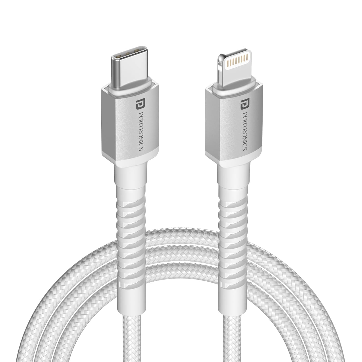 Portronics Konnect X Type C to 8-Pin 27W Fast Charging Cable, Premium TPE Material, Support to all Lightning Devices 2M Length(White)