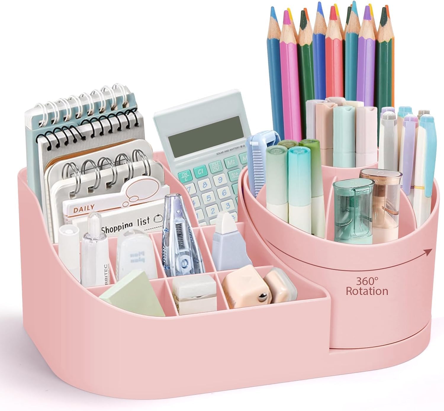 ALPHIT SALE 360 Degree Rotating Desk Organizer Makeup Brush Organizers and Pencil Pen Organizers for Desk Desktop Storage Stationery Supplies Cute Pencil Cup Pot for Office School Home (PINK)