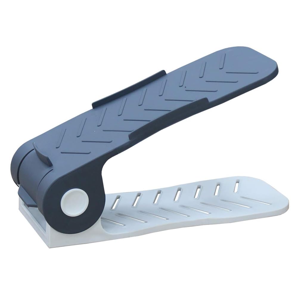 Aditya polymers (Pack of 6 pcs. – Adjustable Shoe Organizers/Organiser/Shoe Shelf/Rack/Slots/holders/Space Saver/double deck/layer/Storage Cum Organizer – Grey & White Combo, Plastic, Cm