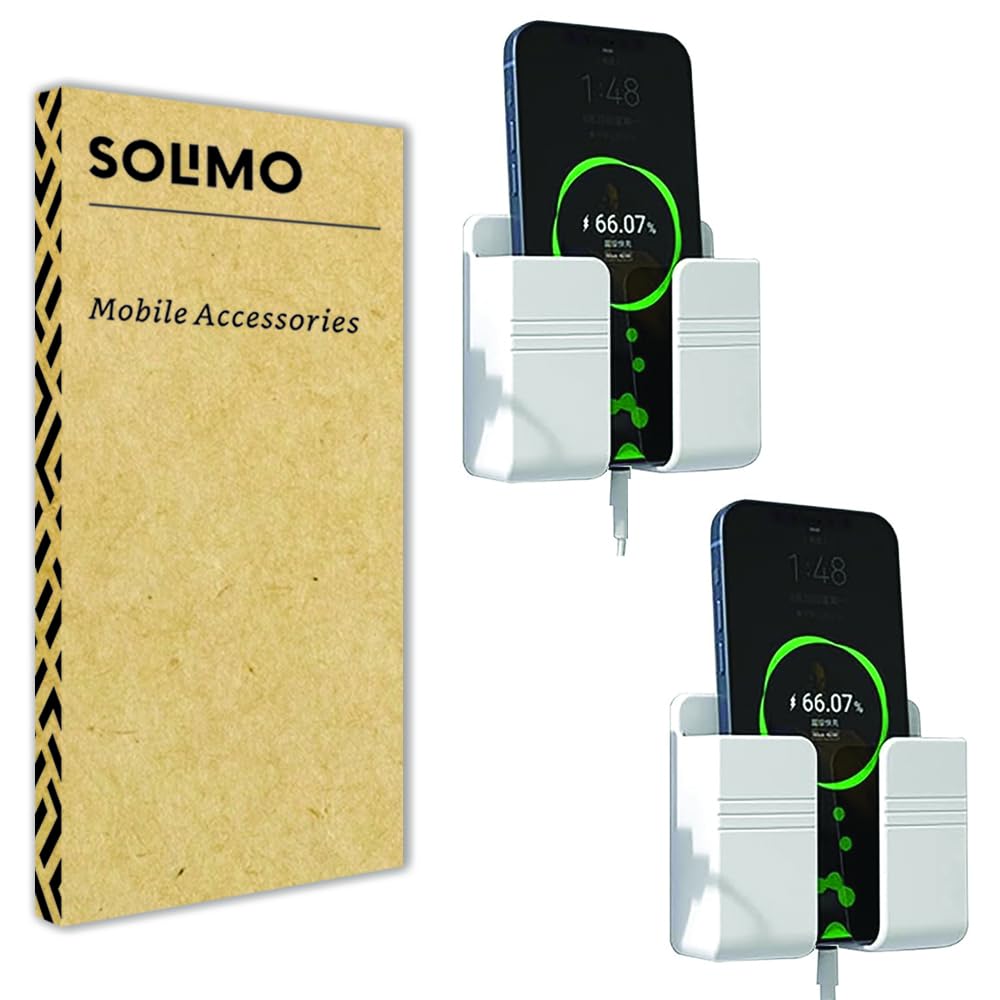 Amazon Brand – Solimo Mobile Phone Charging Stand, Multi-Functional Storage Holder, Bedside Fixed Rack, Bedroom, Office Accessories – Pack of 2