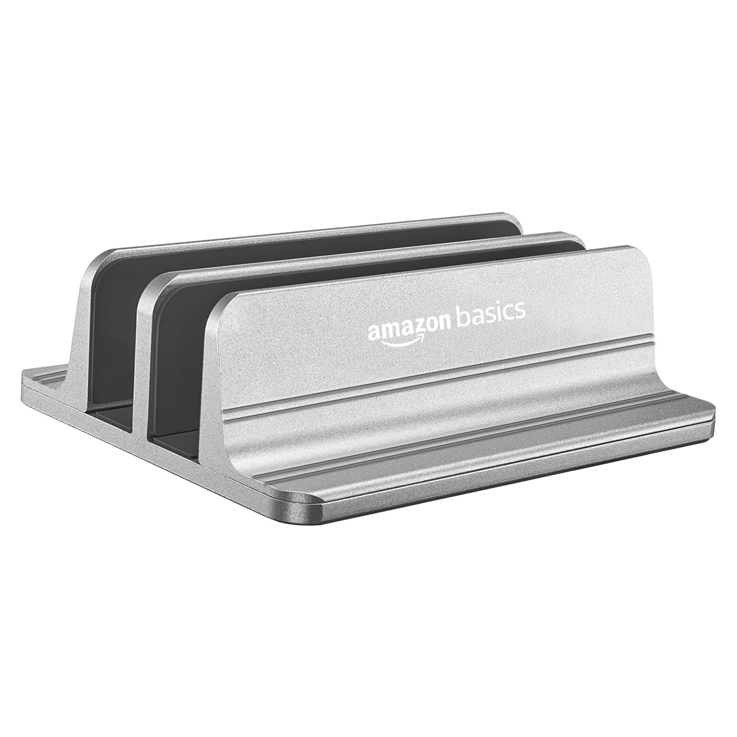 AmazonBasics Vertical Laptop Stand with Adjustable Dock and Dual Slots, Compatible with All Laptops Up to 20.3″ (Aluminium, Grey)