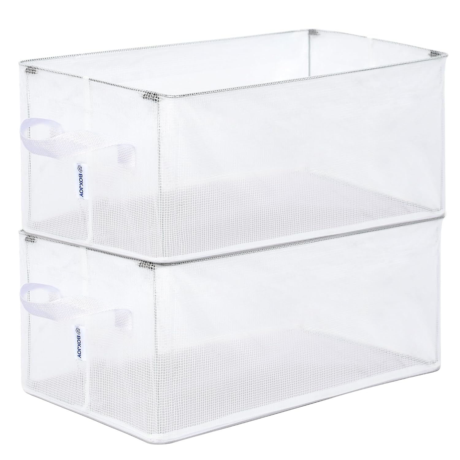 BOXJOY Pack of 2 Transparent Storage Organiser Box for Clothes with Steel Frame & Handle, Foldable Closet Basket for Wardrobe, Cupboard, Almirah Shelves, Home & Hostel Essentials for Boys Girls Cloth