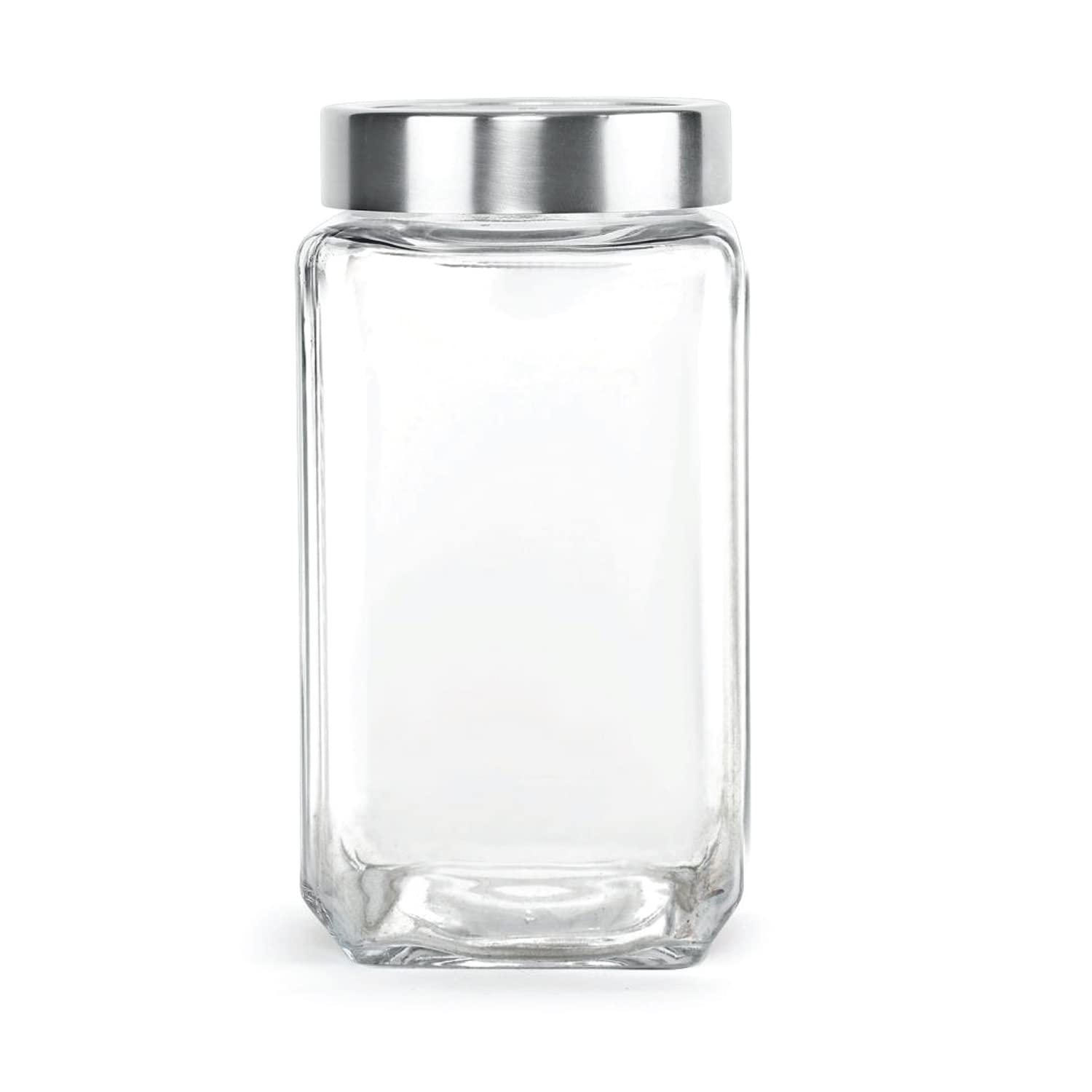 CELLO Qube Fresh Glass Storage Jar | Container with Air tight Silver Metal Lid | Multipurpose Jar | For Storage of Food, Pulses, Spice, Cereals, Cookies, Dry Food | 1000ml, Clear (Pack of 2)
