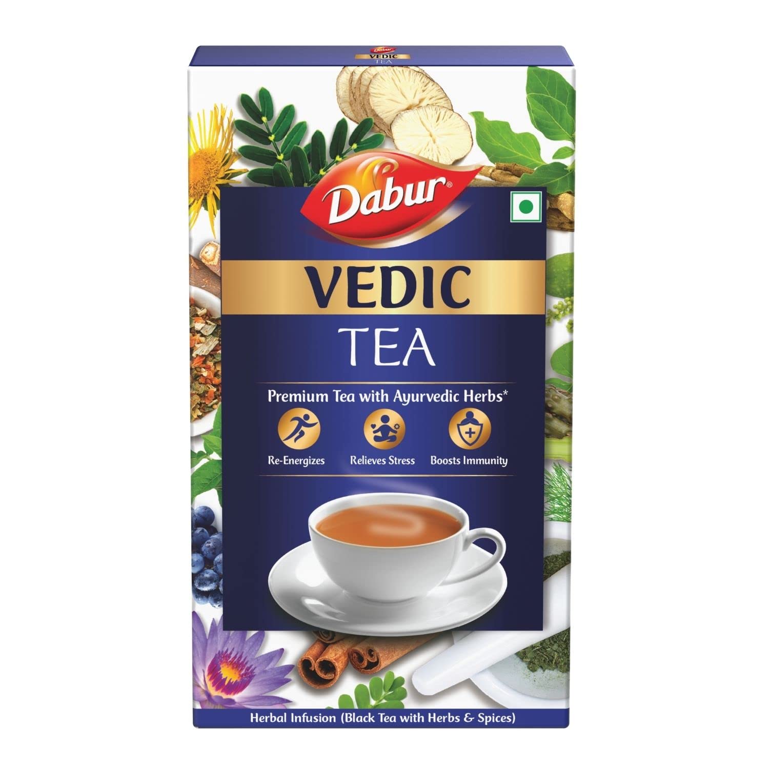 Dabur Vedic Tea – 500 gm (Black Tea), Chai Handpicked From Assam, Nilgiri & Darjeeling, Soulful Aroma & Rich Taste, Premium Tea Loose Leaves | 30+ Ayurvedic Herbs | Re-Energizes & Releases Stress