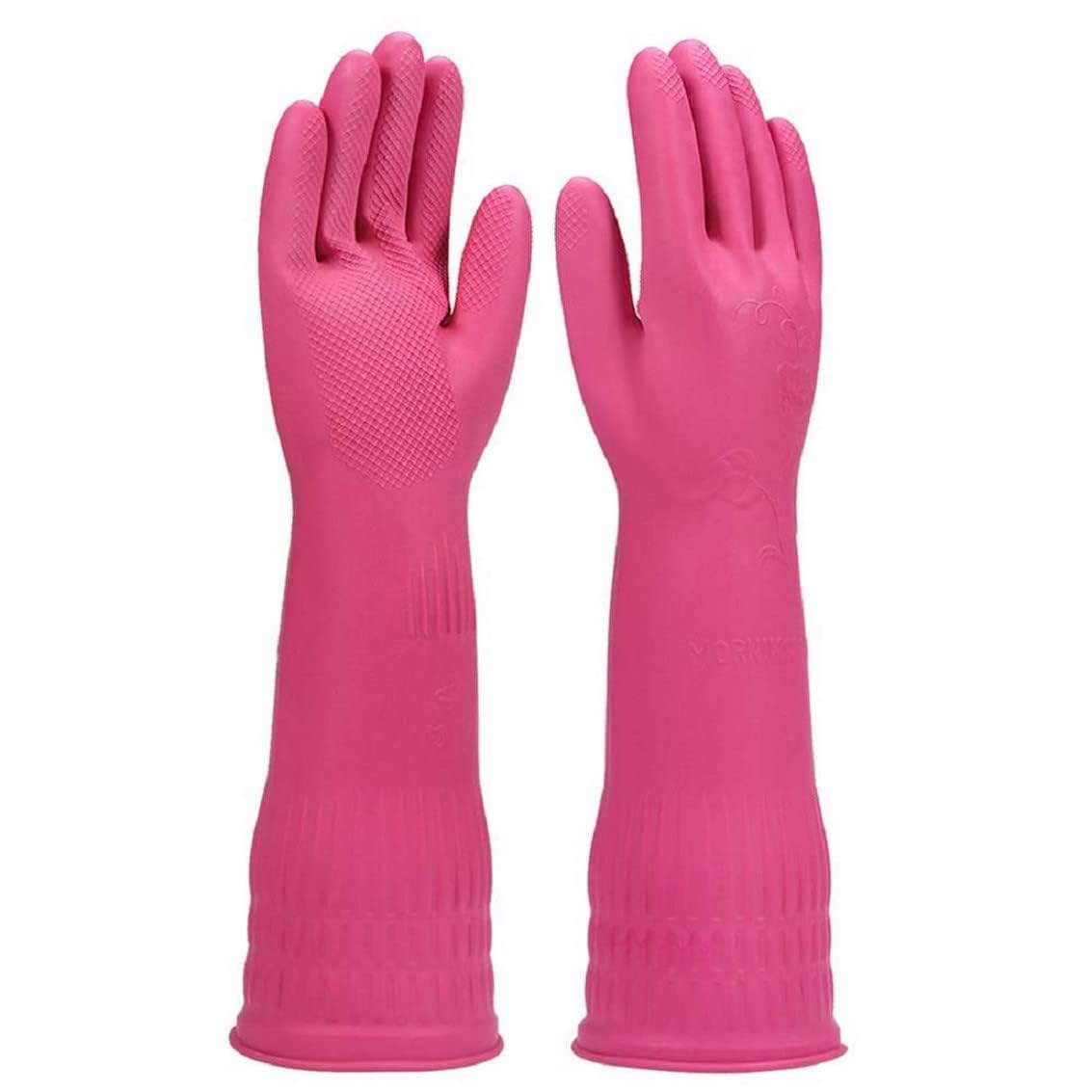 Eopzo rubber | Reusable | Heavy Duty | Hand Gloves For Dishwashing | Gardening| Kitchen Cleaning Non-Slippery kitchen | food processing | industrial Long Elbow Length1 Pair (Pink, Pack of 2)