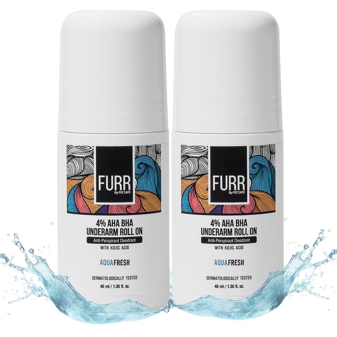 FURR 4% AHA BHA Underarm Roll On with Kojic Acid | 40ml | Aqua Fresh Fragrance | Helps Reduce Pigmentation, Prevents Body Odour & Brightens Skin | Dermatologically Tested | Antiperspirant