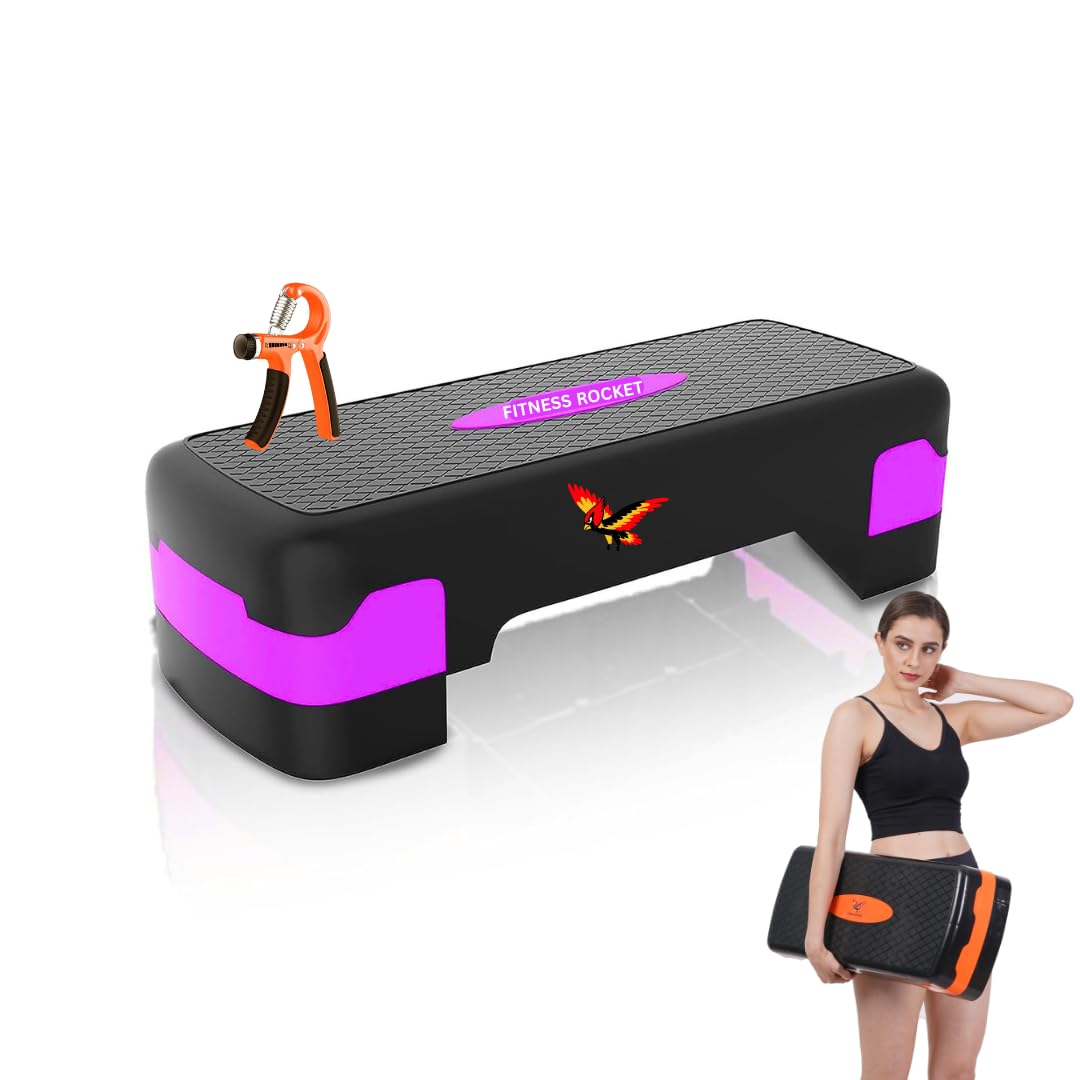 Fitness rocket all new aerobic stepper, Professional 2 Level- 4″ and 6″ Adjustable Aerobic Exercise Stepper, Non-Slip Textured Surface Workout Fitness Step Platform, color (Purple)
