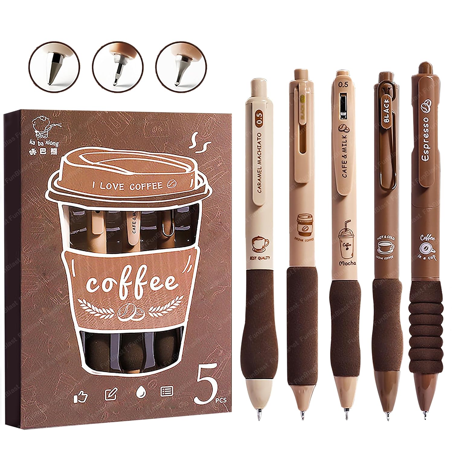 FunBlast Gel Pens for Writing, 5 Pcs Gel Pen with Comfortable and soft Grip for Smooth Writing, Kawaii Pens, Stationery for School & Office, Birthday Return Gift, Blue Ink