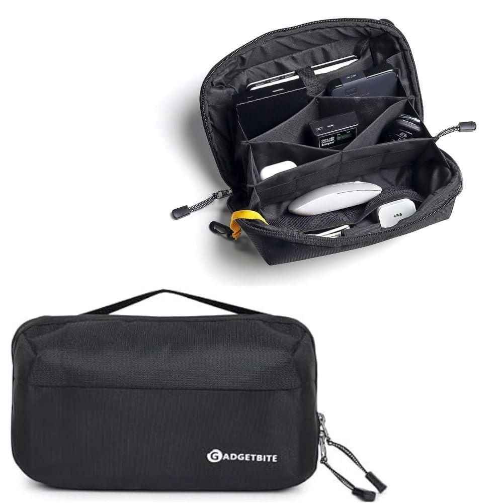 GadgetBite Electronic Gadget Organizer Bag Waterproof with Foam Padding Travel Accessories Portable Storage Pouch for Cable Adapter Charger Hard Disk Case Ideal for Traveling and Office – Black