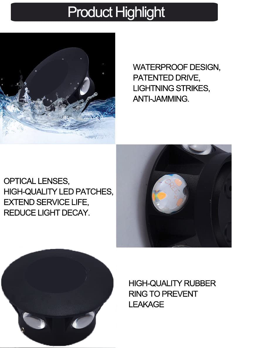 Groeien 12 Watts Waterproof LED Round Shape Six Way Indoor Outdoor Exterior Wall Light (Warm White,Aluminium) (1 )