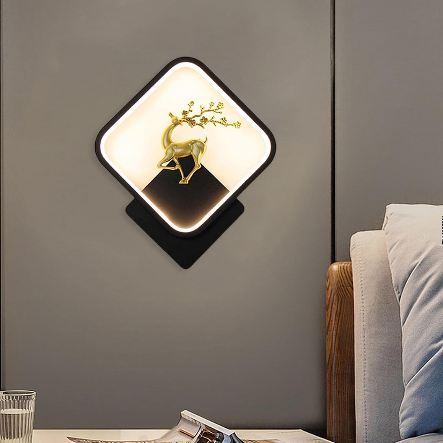 Groeien Abs Plastic Led 3 Color Home Decor Fancy Wall Indoor/Outdoor Decorative Lights For Bedroom,Living Room,Kitchen(Warm+Natural+Coolwhite) (1, Hiran-Square)