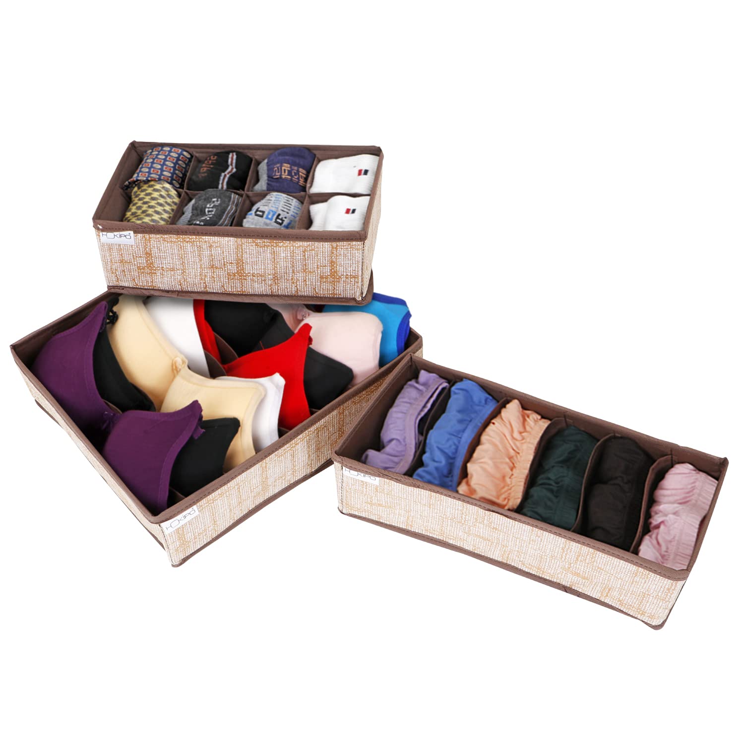 HOKIPO Undergarment Organizer Storage Box for Drawers Bra Panty Socks Tie Lingerie Organizer for Wardrobe (IN-334 + IN-335 + IN-336)
