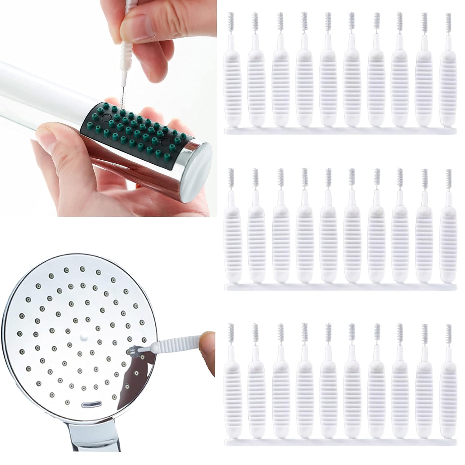 HUNCHA Shower Head Cleaning Brush for Small Hole, Multifunctional Shower Head Cleaner Tool Anti-Clogging Nozzle, Showerhead Cleaning Brushes Picks for Pore Gap Household Bathroom, White, Pack of 10