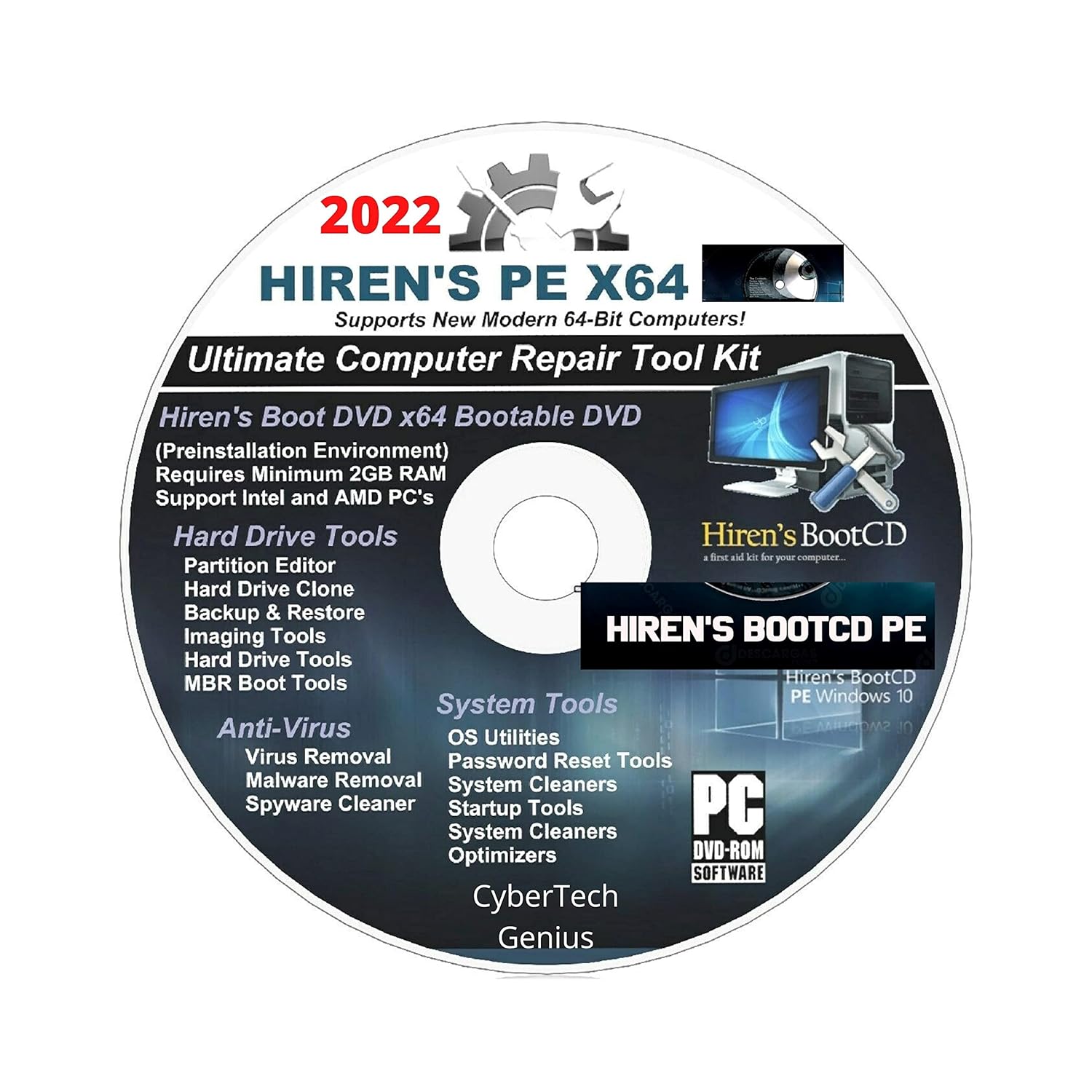 Hiren Utilities TechGuy4u Boot CD/DVD PE x64 bit Software Repair Tools Suite 2021 +WhatsApp Tech Support latest version Best PC Computer Repair Recovery Compatible with Windows (Hiren’s PE X64 – DVD)