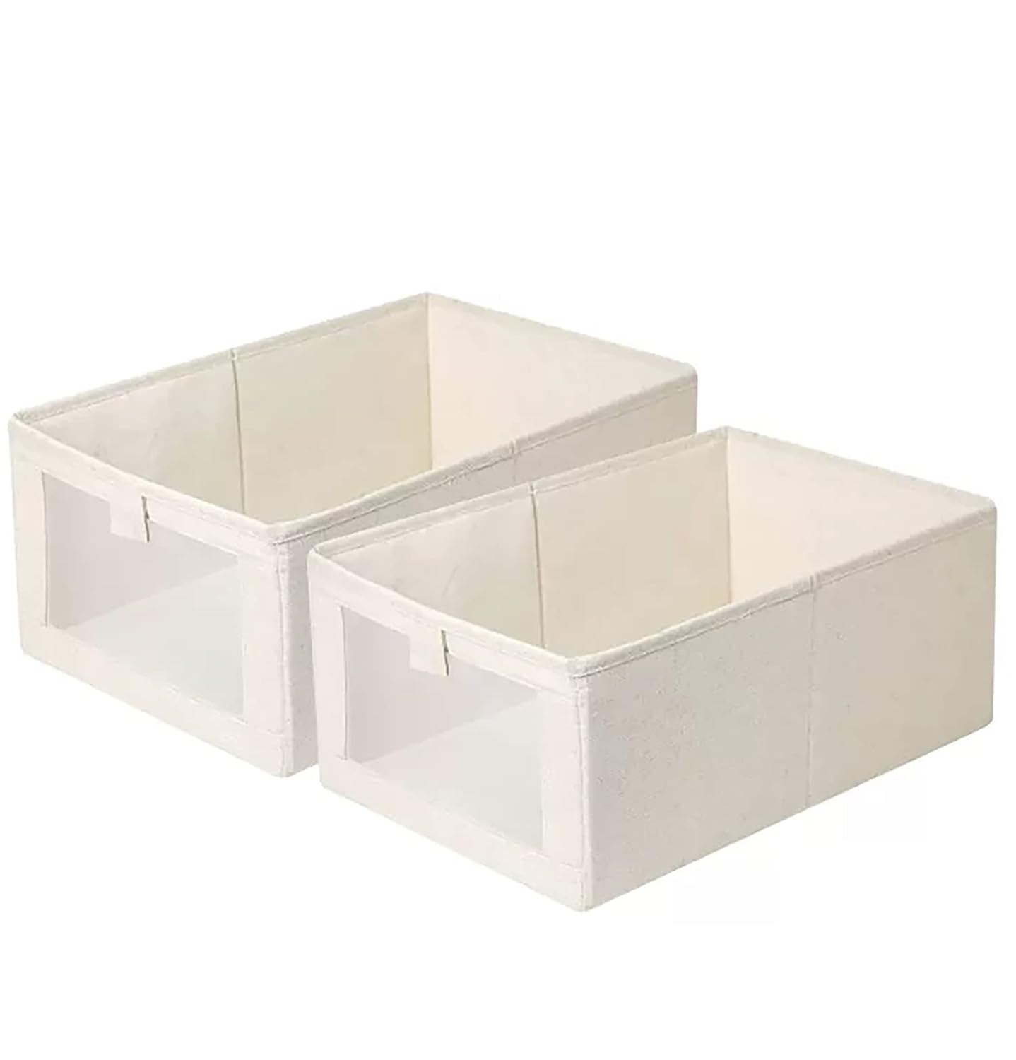 House of Quirk Durable And Versatile Closet Drawer Organizers And Rectangle Storage Boxes, Fabric Storage Containers For Pants, Shirt, Sweaters, Bra Panty, Socks (Beige,Pack Of 2)
