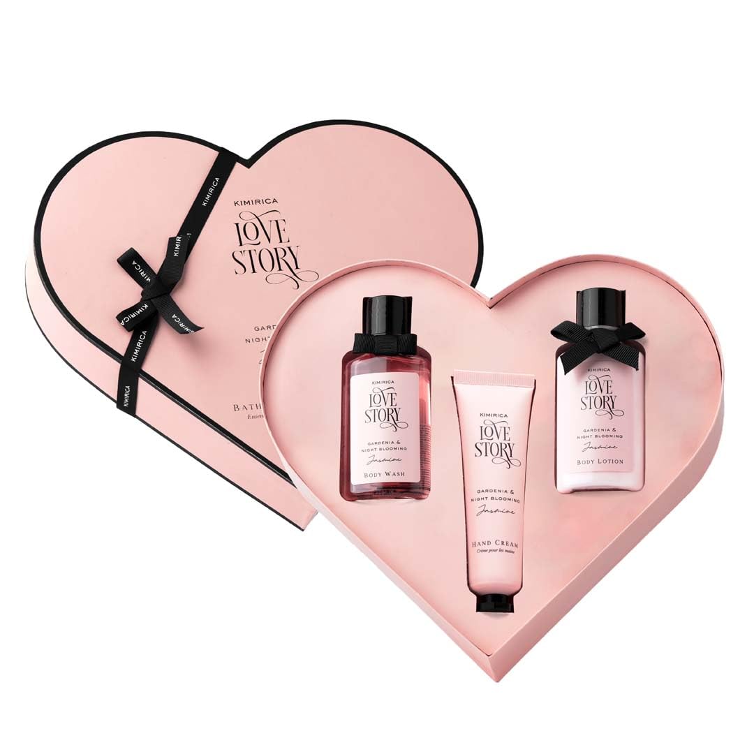 Kimirica Luxury Gift Set For Men & Women Love Story Little Heart Hamper | Luxury Bath & Body Care Gift Set For All Ocassions | Perfect Birthday & Anniversary Premium Gift Pack of 3