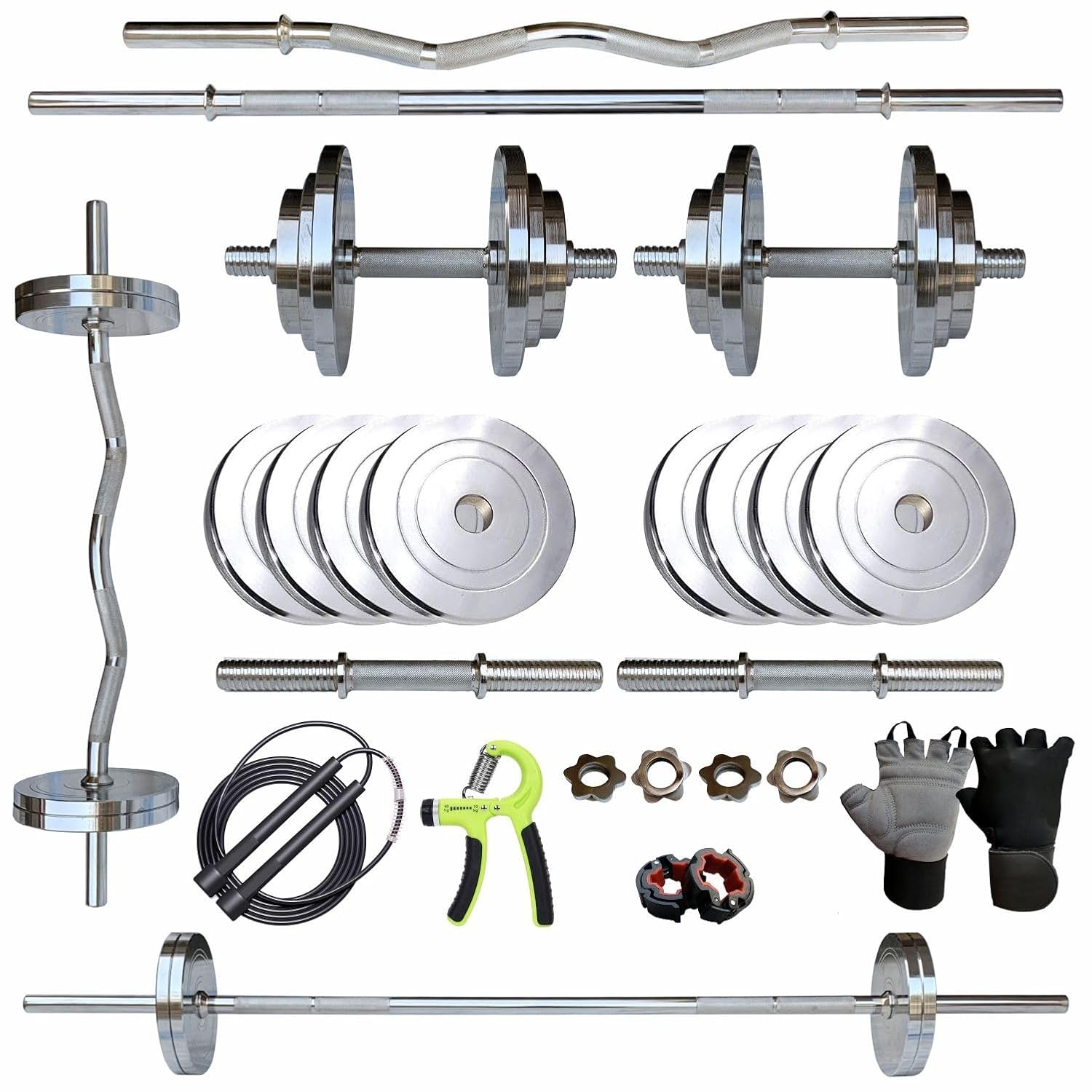 Leeway Steel Home Gym Set 20kg with 3Ft Curl (28mm), 5Ft Straight Rod (28mm), Dumbbell Rods, Steel Weight Plates Combo, Gym Equipment Workout Fitness Exercise Kit ((2X4+3X4) 20kg STEEL HOME GYM COMBO)