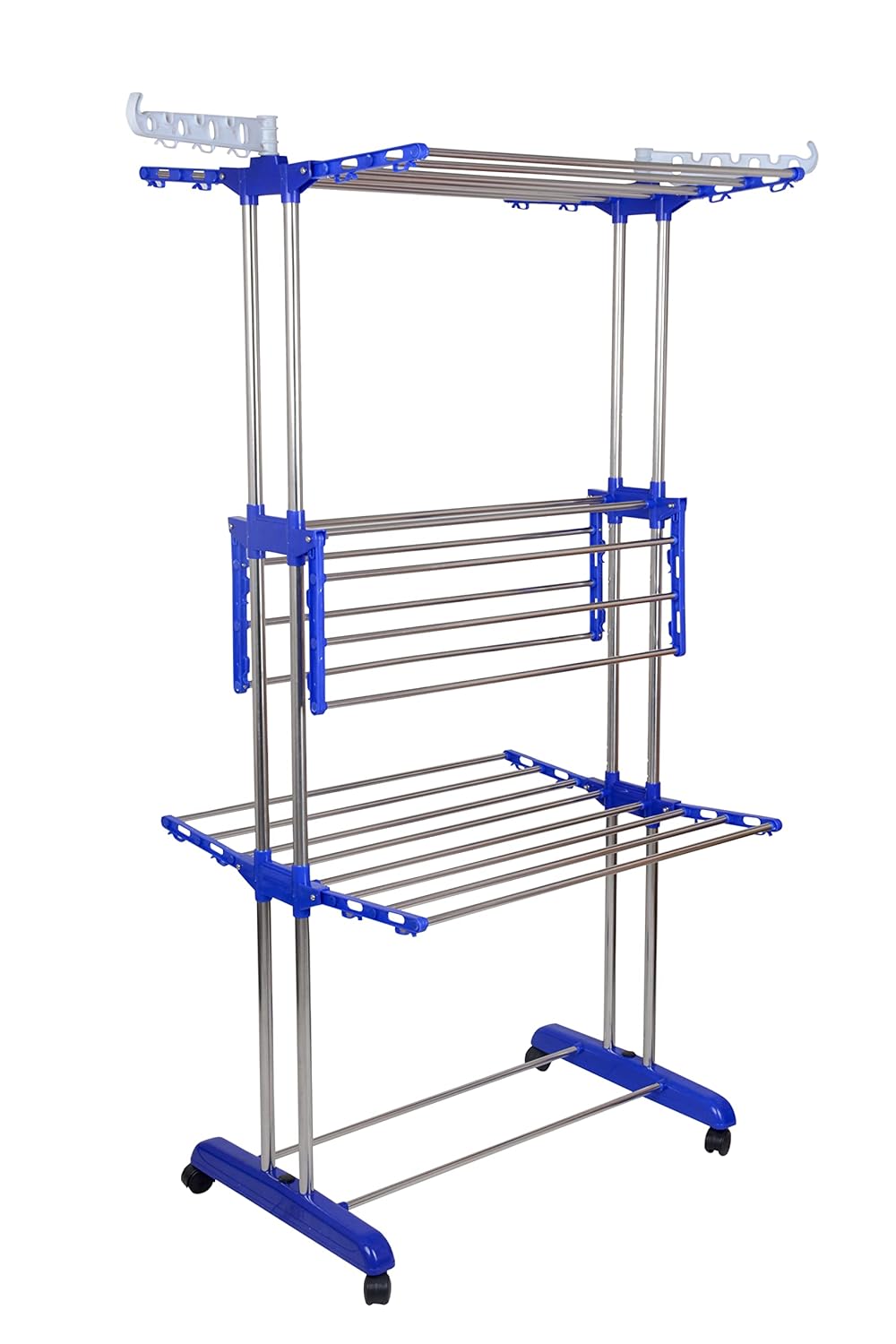 Mega Clothing Stand | Stylish Garment Stand | Hanging Rack | Clothes Hanger for Balcony & Bedroom | 3-Tier Folding Clothes Rail Clothes Horses Drying Rack (Royal Blue)