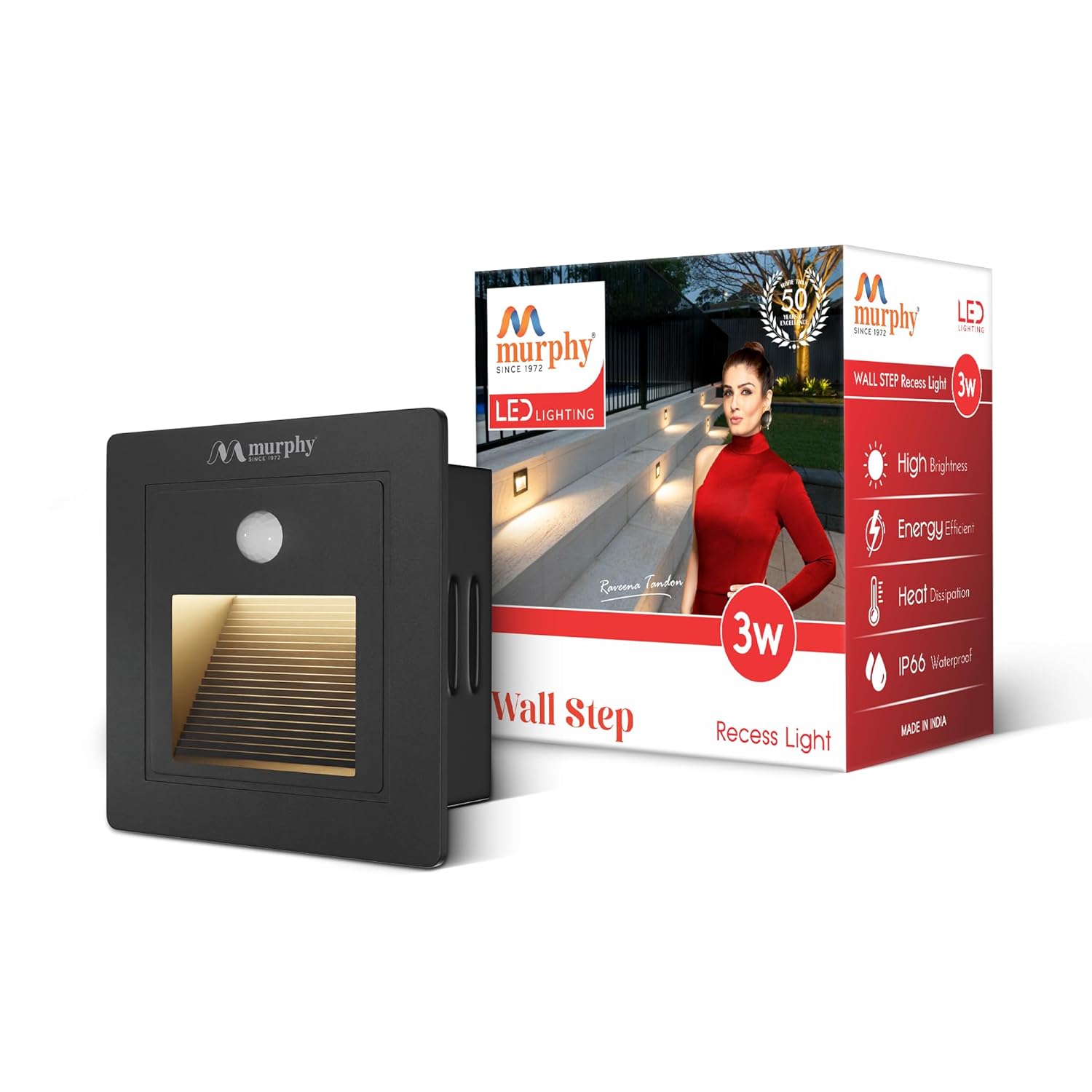 Murphy 3-Watt Conceal Motion Sensor Wall Step Light Outdoor and Indoor LED Foot Light with Aluminium IP65 Grade Waterproof Body (Warm White, Pack of 1)