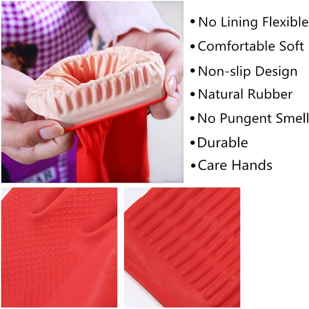 Padchaaya Dishwashing Gloves, Reusable Kitchen,Household and Industrial Cleaning Gloves, Long Sleeve, Thick Latex, Cleaning, Washing, Working, Painting, Gardening Gloves (Red)