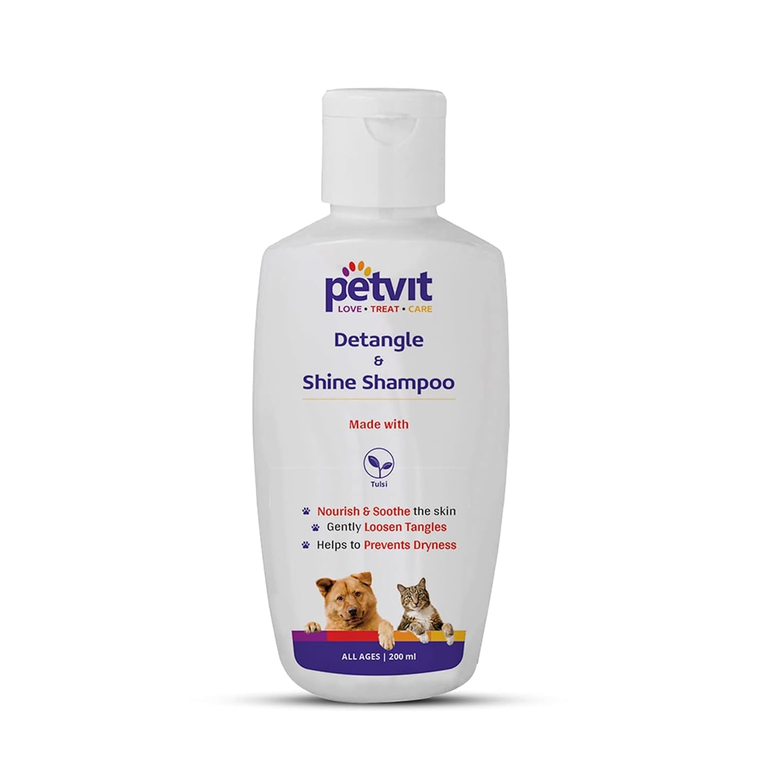Petvit Detangle & Shine Dog Shampoo | Tulsi Oil Enriched | Loosens Knots & Tangles | Dog Grooming Essential | 200 ML