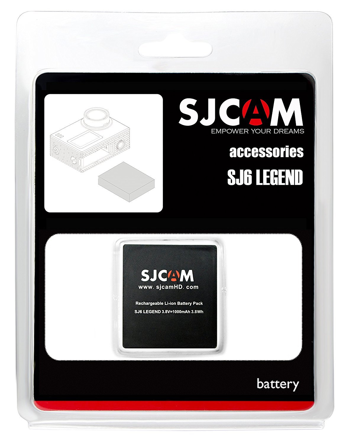 SJCAM SJ6 Series 3.7V 1000mAh Li-ion Battery for SJ6 Legend, SJ6 Pro Sport Action Camera | Black