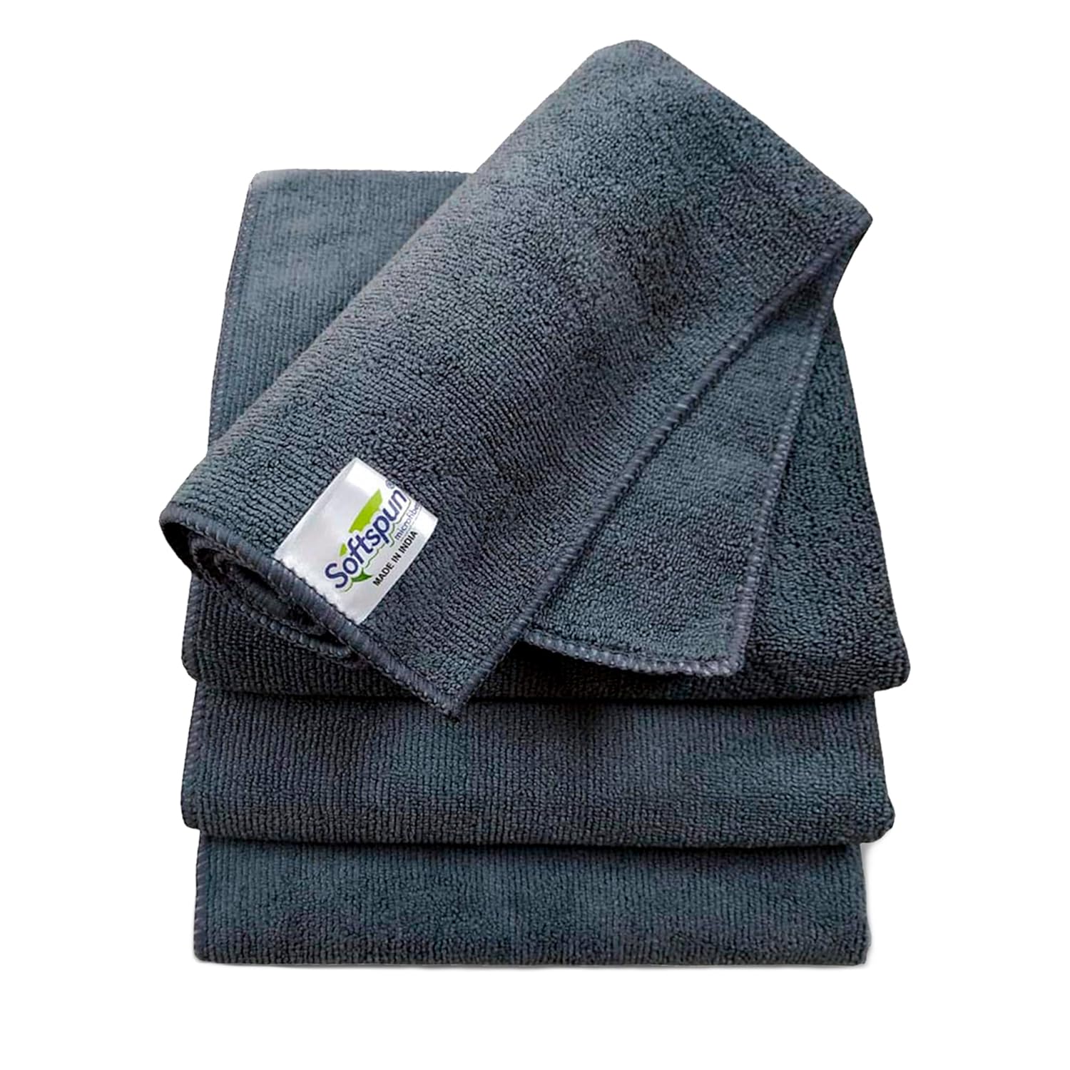 SOFTSPUN Microfiber Cloth – 4 pcs – 40×40 cms – 340 GSM Grey! Thick Lint & Streak-Free Multipurpose Cloths – Automotive Microfibre Towels for Car Bike Cleaning Polishing Washing & Detailing.