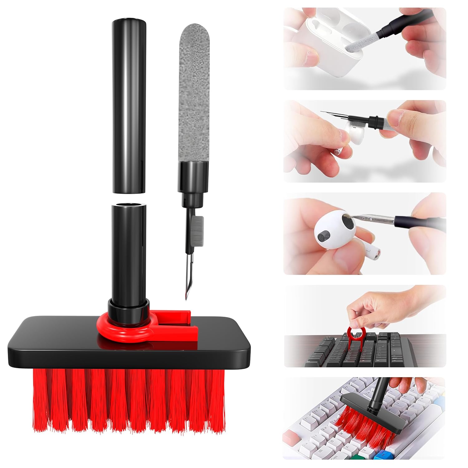Sounce Cleaning Soft Brush Keyboard Cleaner 5-in-1 Multi-Function Computer Cleaning Tools Kit Corner Gap Duster Keycap Puller for Bluetooth Earphones Lego Laptop AirPods Pro Camera Lens (Black)