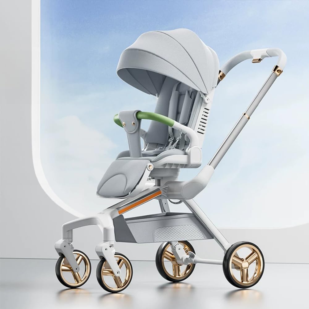 StarAndDaisy Meta Luxe Premium Baby Stroller 0 to 5 Years with 5-Point Safety Belt, Multi -Level Adjustment Canopy, Easy Adjustable Seat with One Touch Fold Pram for Baby – White