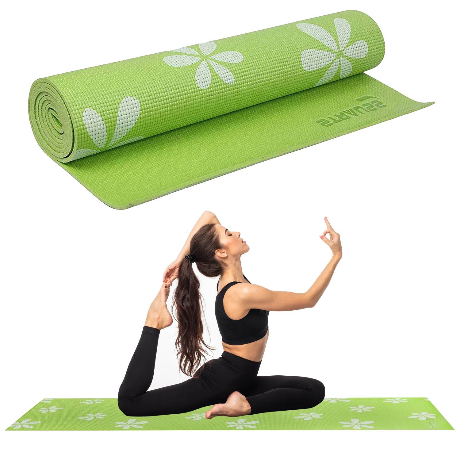 Strauss Exercise Floral Yoga Mat with Carry Bag Non-Slip Exercise & Fitness Mat for Yoga, Pilates & Floor Workouts For Men & Women Anti Tear Mat | Home & Gym Workout |Size-6mm, (Green)