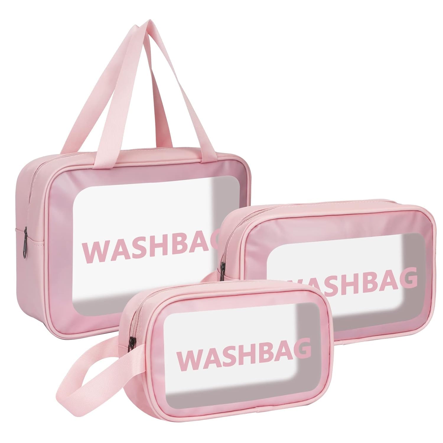 TS WITH TECHSUN Makeup Pouch Travel Toiletries Organizer Cosmetic Bags Portable Organizer Case Carry Pouch for Women Bathroom, Travel Essentials for Women, Toiletry Bag (3Pcs Wash Bag, Pink)