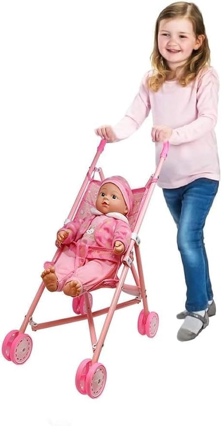 VOSECO 16 Inch Baby Doll Stroller Toy for Kids Big Size Baby Doll Fun Vehicle Play Set for Babies Infants Toddlers Girls Kids (Pink)