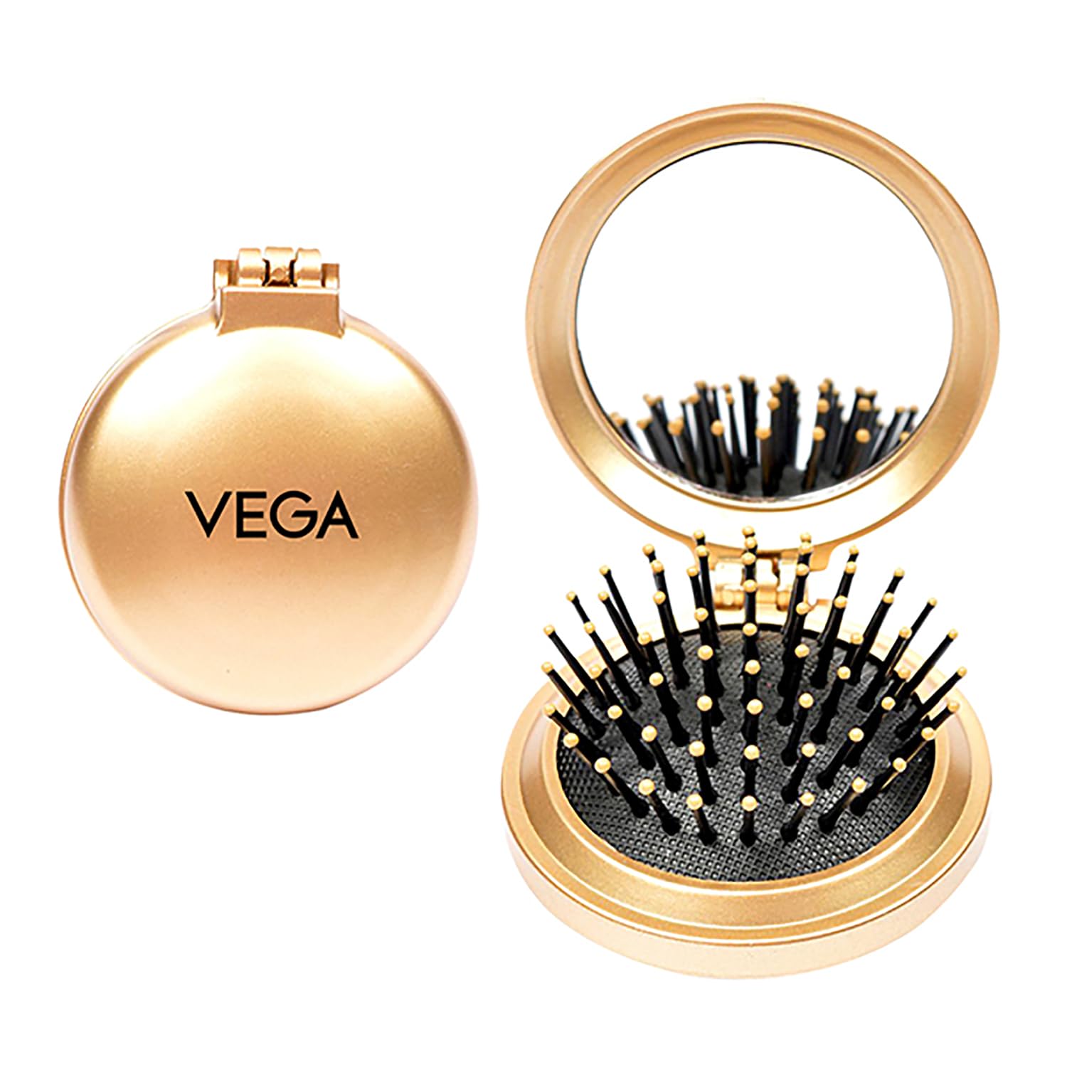 Vega Compact Hair Brush (India’s no.1* Hair Brush Brand) with Foldable Mirror For Men and Women (R2-FM)