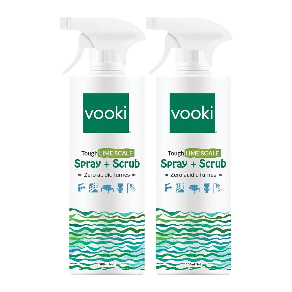 Vooki Ecofriendly Tough Lime Scale Hard Water Stain Remover, Spray and Scrub Cleaner for Bathroom,Taps, Faucet, Basins, Showers & Floor Tiles Cleaner, Home and Commercial Use – 500 ml (Pack of 2)