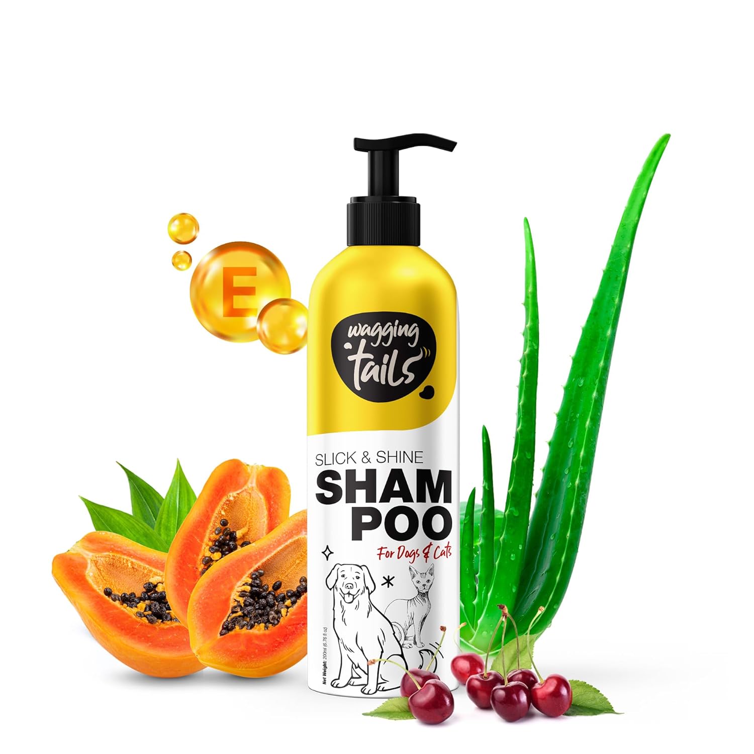 Wagging Tails Slick & Shine 5-In-1 Pet Shampoo-200 Milliliter Deodorize & Moisturise The Skin|Remove Dirt Help To Repair Damaged Hair Anti-Itching & Anti-Dandruff Deep Cleanser All Breed Dog & Cat